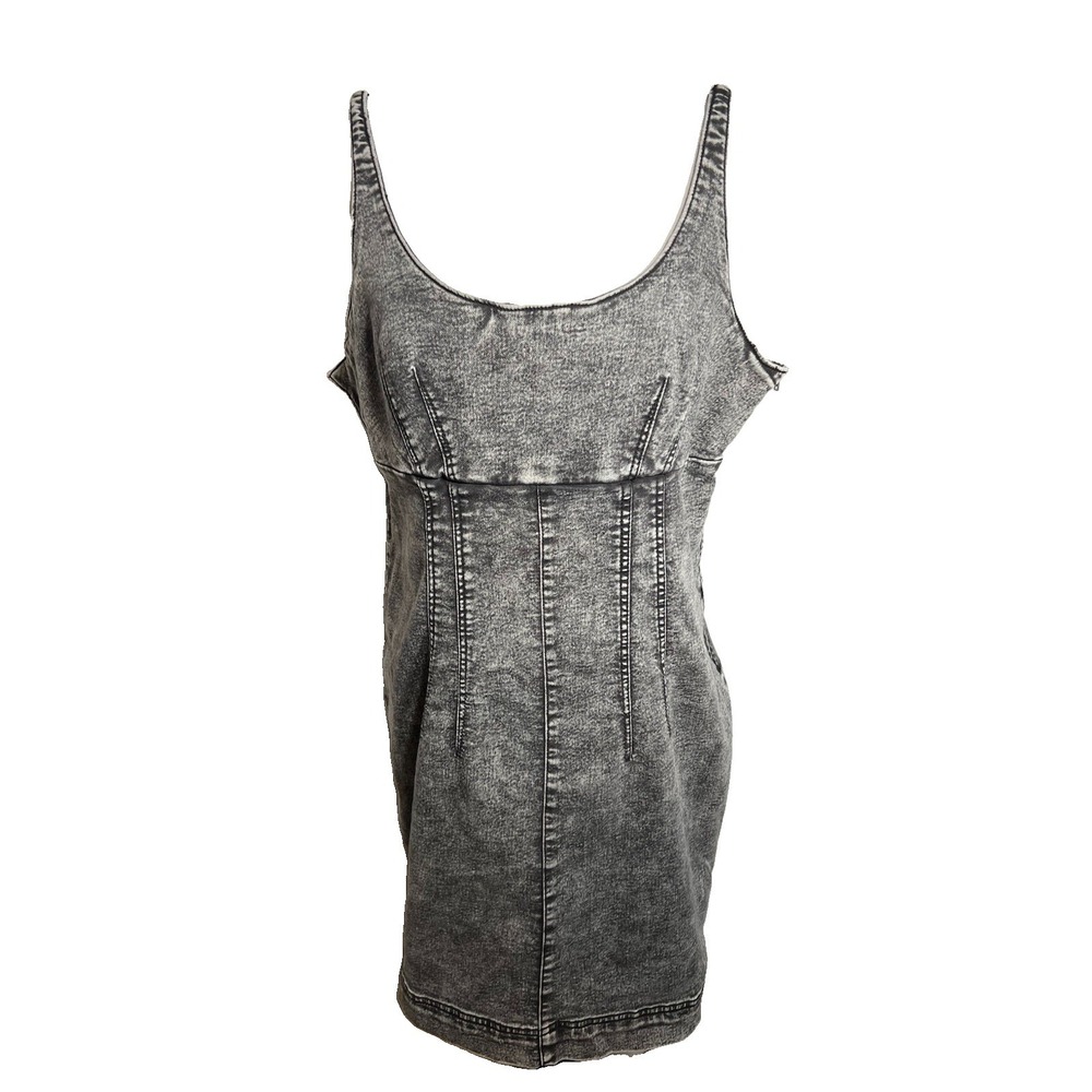 Grey Acid Wash Bodycon Denim Mini Dress XL Grunge 90s Streetwear Y2k